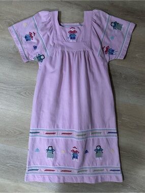 Vintage L. Fernando Handwoven Guatemalan Cotton Folk Art Embroidered Dress